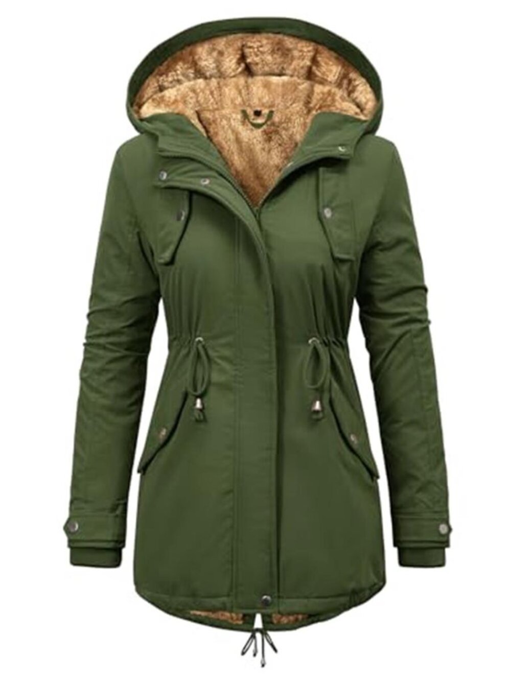 Women's Winter Fleece Thicken Coat Hooded Warm Jacket with Pockets